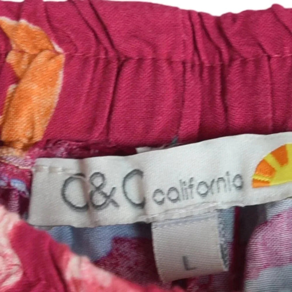 C & C California Flowy Wide Leg Pants Ibiza Palm Trees Large Vacation Resortwear - Picture 3 of 8